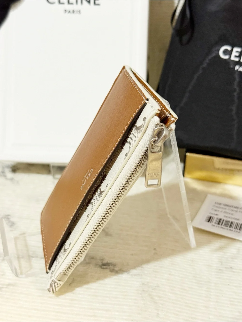 Celine Triomphe Canvas & Leather Zipped Card Holder Wallet
